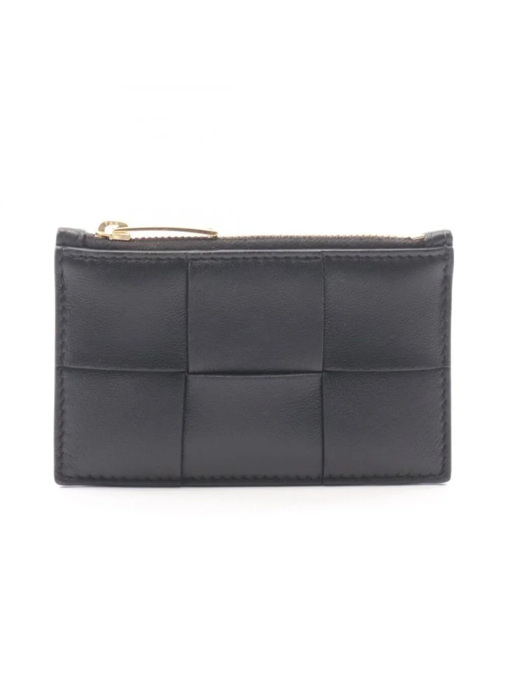 Bottega Veneta Coin Case Cassette Card Black Leather Maxi Intrecciato Fastener